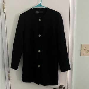 Zara Women's Black Blazer with Silver Buttons